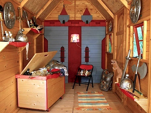 Hooks and shelves outdoor playhouse